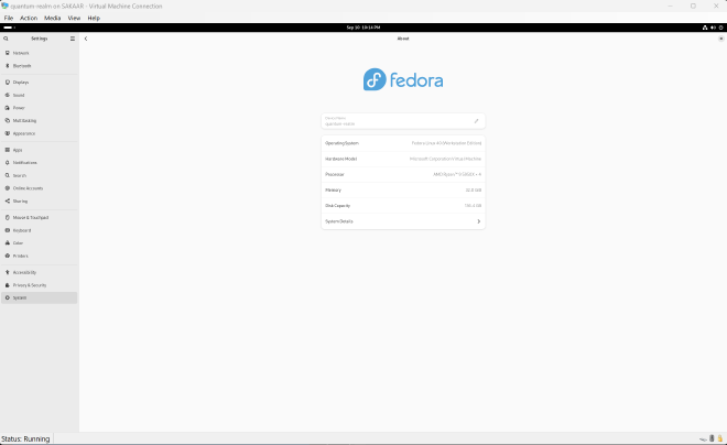 Hyper-V user interface showing the virtual machine&rsquo;s user interface after
logging in.